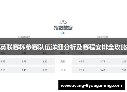 英联赛杯参赛队伍详细分析及赛程安排全攻略 英联赛杯参赛队伍详细分析及赛程安排全攻略